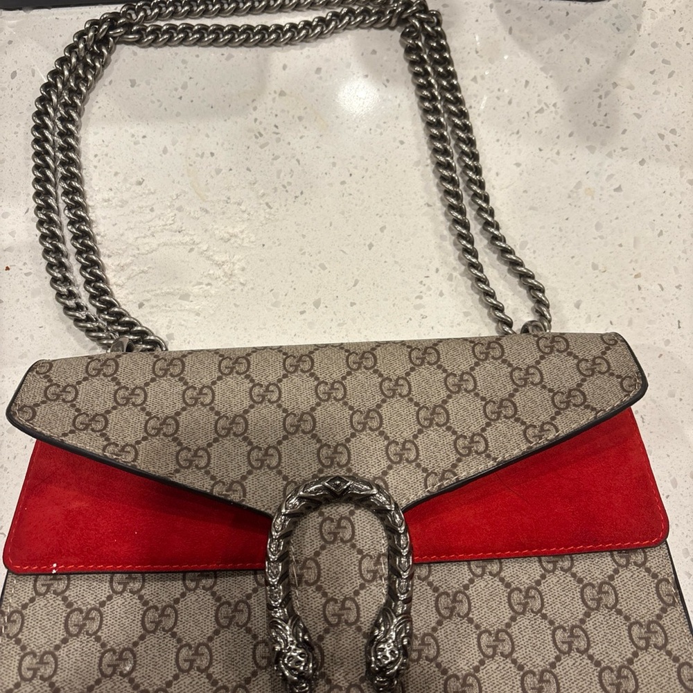 COPY - GG Supreme Monogram Dionysus Shoulder Bag Ebony Vulcanic Red